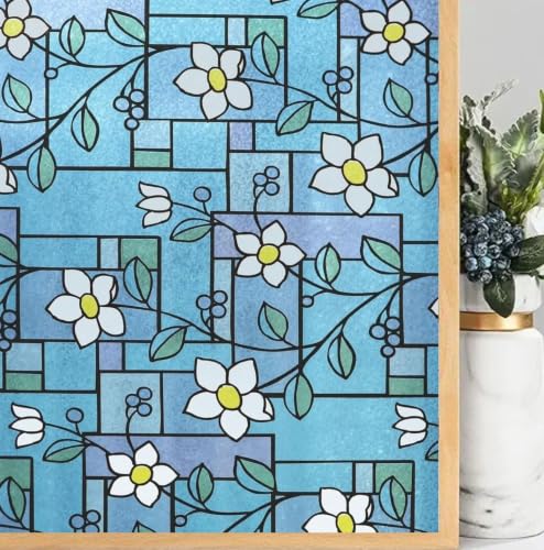 Image of WISDOM 12x200 Flower Frosted Privacy Window Film Decorative Self-Adhesive UV Blocking, Heat Control, Waterproof, Removable Glass for Home, Office & Bathroom