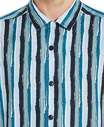 Perry Ellis Men's Paint Stripe Camp Collar Soft Shirt, Dark Sapphire, X Large #TOP2
