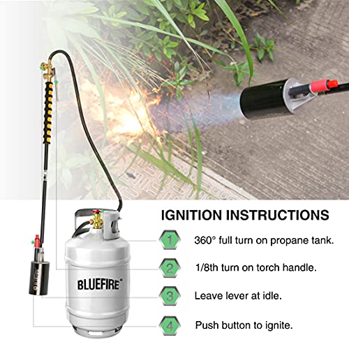 Bluefire 150,000 Btu High Output Propane Torch Weed Burner With 10Ft Hose Trigger Start Heavy-Duty Turbo Jumbo Flame Garden Blowtorch Weeds Burn Ice Snow Melt Roof Asphalt Road Repair Campfire Starter #TOP2