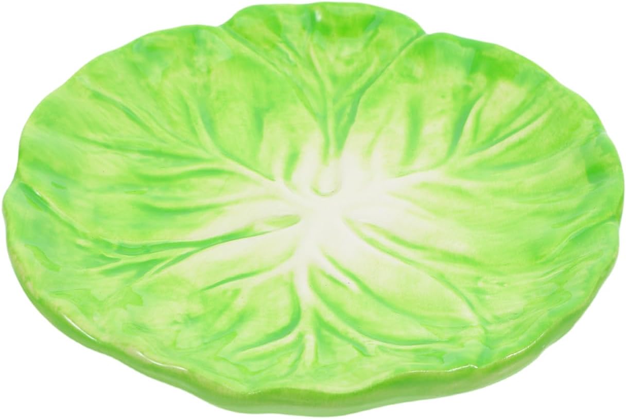 Healifty Cabbage Leaf Dishes Ceramic Fruit Plate Salad Plate Dessert 5.11 Inch Serving Dish for Home Dining Restaurant Party Easy Clean 1 Piece