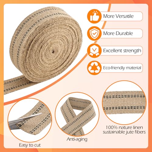 Image of YaeCCC Jute Webbing, 2 inch x 10 Yd Upholstery Strap, Chair Jute Webbing Tape for Chair Repair, Crafting, Burlap Ribbon, Upholstery