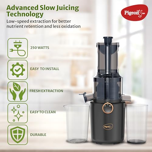 Image of Pigeon by Stovekraft Pure Slow Juicer| 250W Motor| Nutrient Rich Juice| All-in-1 Fruits & Vegetable Juicer| Maximum Juice Extraction Auger | Separate Juice & Pulp Cups | 2 Year Warranty