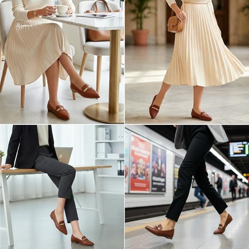 Image of MUSSHOE Loafers for Women Pointed Toe: Dressy Gold Bit Flats, Suede BusinessCasual Slip On Shoes for Office Work,Interview & Teacher