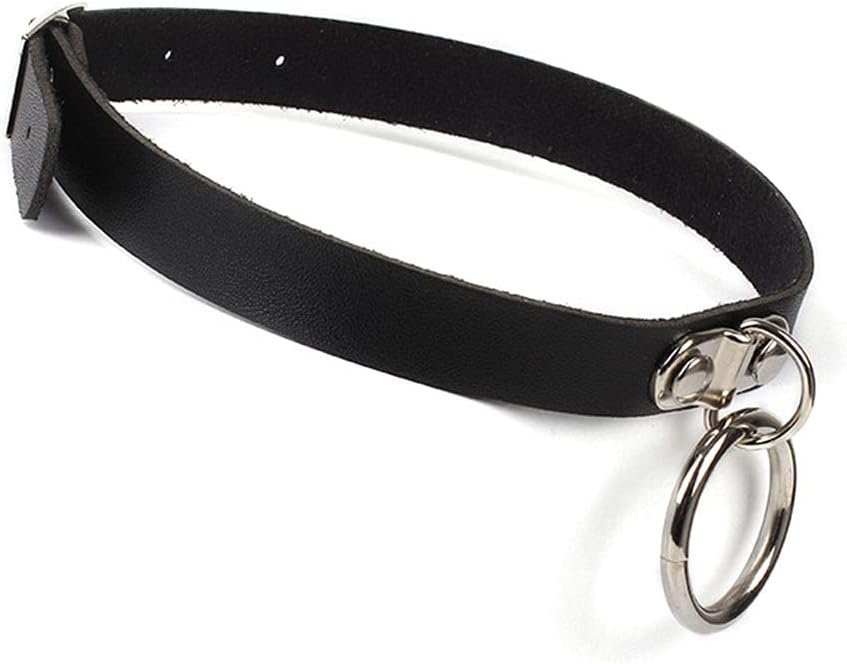 Gothic Choker Necklace Black Geometric Leather Collar Necklace Fashion Punk Jewelry for Women (Ring)