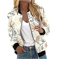 Mrat Bomber Jacket Women Lightweight Flight Jackets Long Sleeve Zip Up Casual Solid Quilted Coat Pockets Outwear Windbreaker Hiking Climbing Baggy Quilted Elegant Smart Jackets Autumn Winter Deals