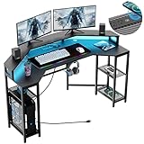 Gyfimoie 63' Computer Desk with Power Outlet & LED Light, Wing-Shaped Gaming Desk with Shelves, Full Monitor Stand,Wireless Charging,RGB Mouse Pad,Headphone Hook, Home Office Desk (Black)