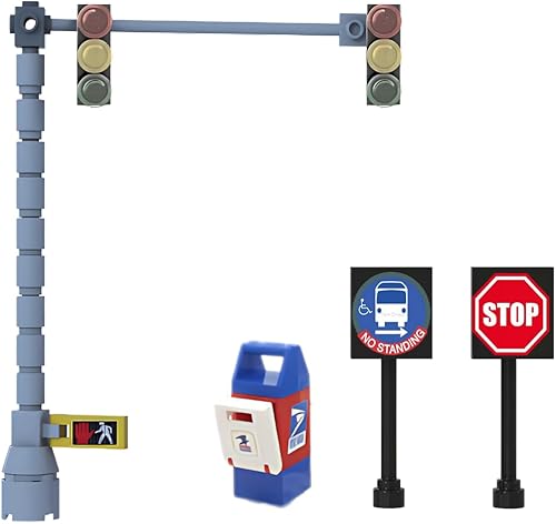 Miniatura 8 de Building Bricks Toys City Town Village Street Main Road Arch Semáforo, letrero de alto, parada de autobús, buzón, señal de tráfico, juego de 4