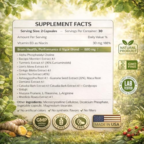 Brain Supplements for Memory & Focus - Nootropic Brain Health - Cognitive Performance, Clarity, Energy, Mental Vigor, Shilajit - Alpha Choline, Lion's Mane, Bacopa, 18 Premium Ingredients - Image 6