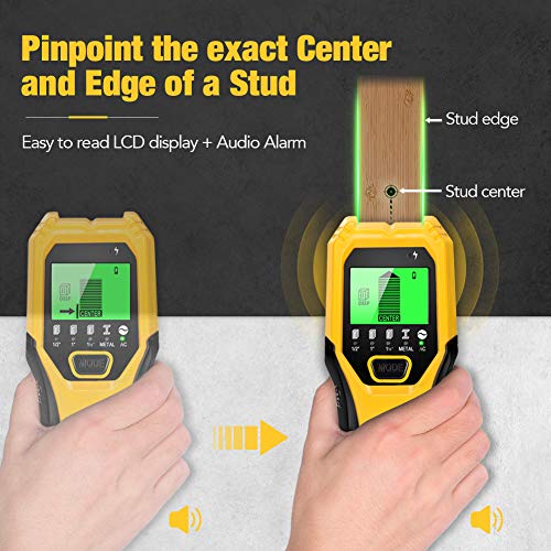 Stud Finder Sensor Wall Scanner - 5 in 1 Electronic Stud Sensor Locator Wood Beam Joist Finders Wall Detector Edge Center Finding with LCD Display for Wood Live AC Wire Metal Studs Detection (Yellow)