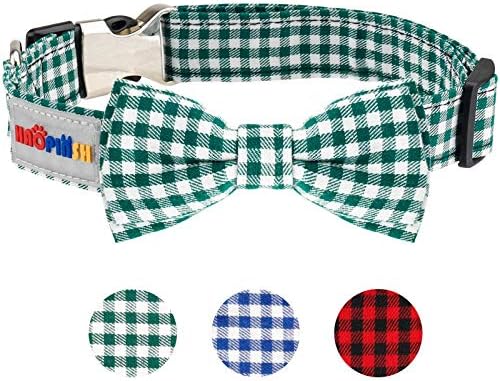 Dog Bow Tie, HAOPINSH Bow Tie Dog Collar Dog Plaid Bow Tie Collar Buckle Light Adjustable Dog Collar for Dogs Cats Pets Soft Comfortable Red Small