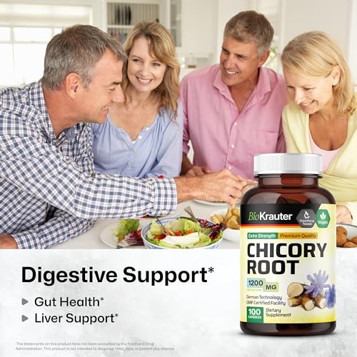 BIO KRAUTER Chicory Fiber Supplement - 1200 mg Strength - 100 Count - Chicory Root Powder - Inulin Capsules for Digestive Support - Vegan - Thumbnail 2