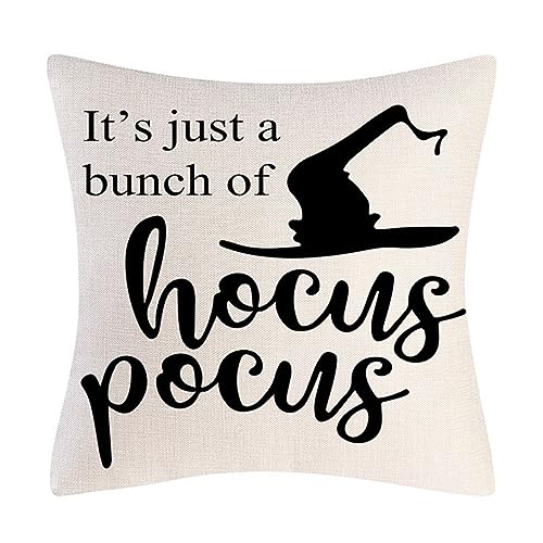 Image of PSDWETS Halloween Decor Throw Pillow Covers Set of 4 Halloween Decorations Hocus Pocus Farmhouse Saying Fall Pillow Covers 18 x 18 Inches for Home Couch