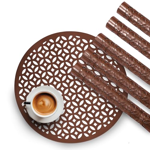 Image of Kuber Industries Leather Round Table Mats Set of 6 | Reusable and Washable Placemat /Dining Table Mat for Wedding and Family Functions | Copper