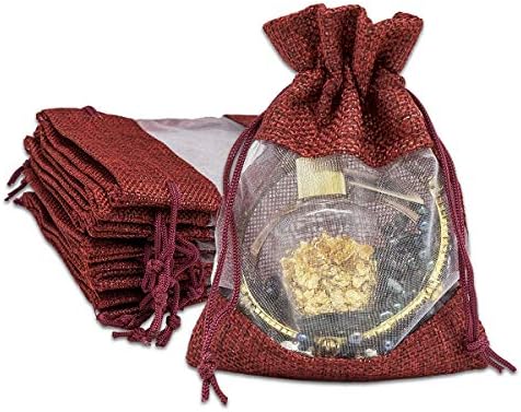 12 pc Jute Burlap & Sheer Organza Gift Bags w. Drawstring by TheDisplayGuys image 5