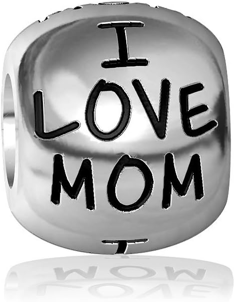 I Love Mom Charm Bracelet Bead, Engraved in Sterling Silver