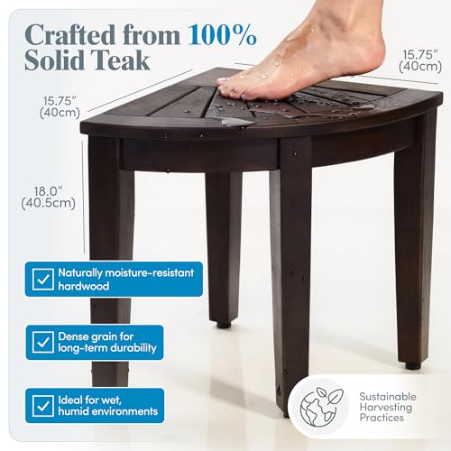 Image of AquaTeak Kai Mocha-Shield Corner 15.5 inch Teak Shower Bench