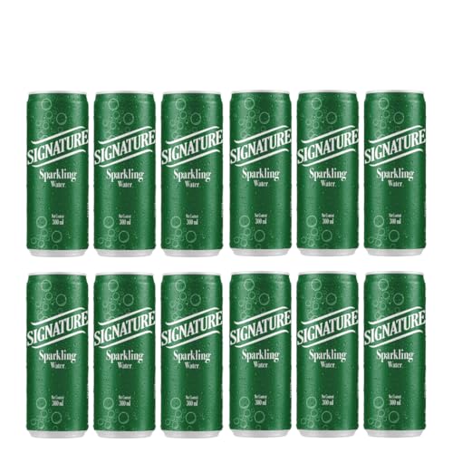 Image of SIGNATURE Sparkling Water - Premium Carbonated Water | No Sugar, No Calories | Refreshing Fizzy Drink | 300ml Can (Pack Of 12)