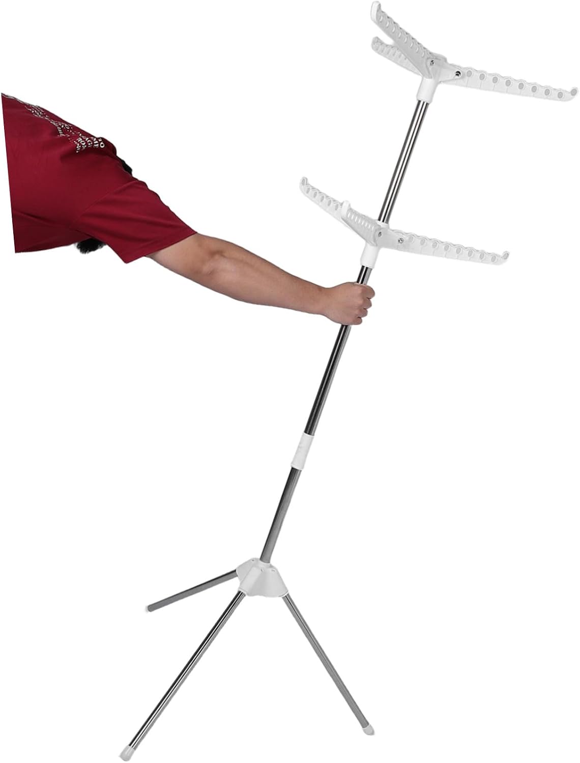 Foldable Tripod Laundry Drying Rack, 2 Tier Rotating Rail White