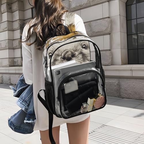 Otter Floral Gold Cute Clear Backpack, PVC Transparent Bag with Large Capacity for Boys, Girls, Men, Women, See Through Bookbag for School Work College Travel4