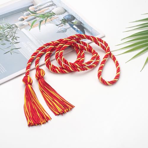 Image of ONUPGO Graduation Cord, Graduation Honor Cords Rayon Braided Tassel Cord, 68 inch inch Polyester Yarn Long Robe Honor Rope for Graduation Students, Bachelor Gown, Gold /Red