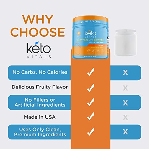 Image of Keto Vitals Electrolytes Powder | Keto-Friendly Electrolytes with Potassium, Magnesium, Sodium, Calcium | Keto Electrolytes Supplement Energy Drink Mix | Sugar-Free, Zero Calories, Zero Carbs