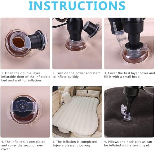 Image of Portable Exclusive Car Air Mattress Travel Car Sleeping Bed for Kids - Inflatable Bed with 2 Pillow & Pump | Quick Inflate for Trips, Camping, Picnic (Cream)