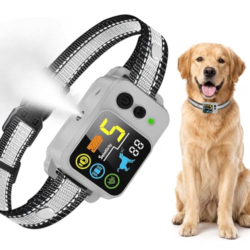 Collare Antiabbaio alla Citronella per Cani, Collare per Addestramento con Spray, 5 Sensibilità & Beep Vibrazione e Spray Modalità, Arresto Automatico dell’Abbaio per Cani Piccoli Media e Grandi
