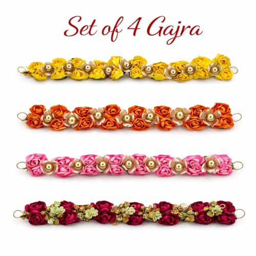 Image of MAJIK Combo of 4Pcs Gajra for Women and Girls Artificial Flower Gajra Beads Hair Gajra for Juda Hair Accessories for Women (2)