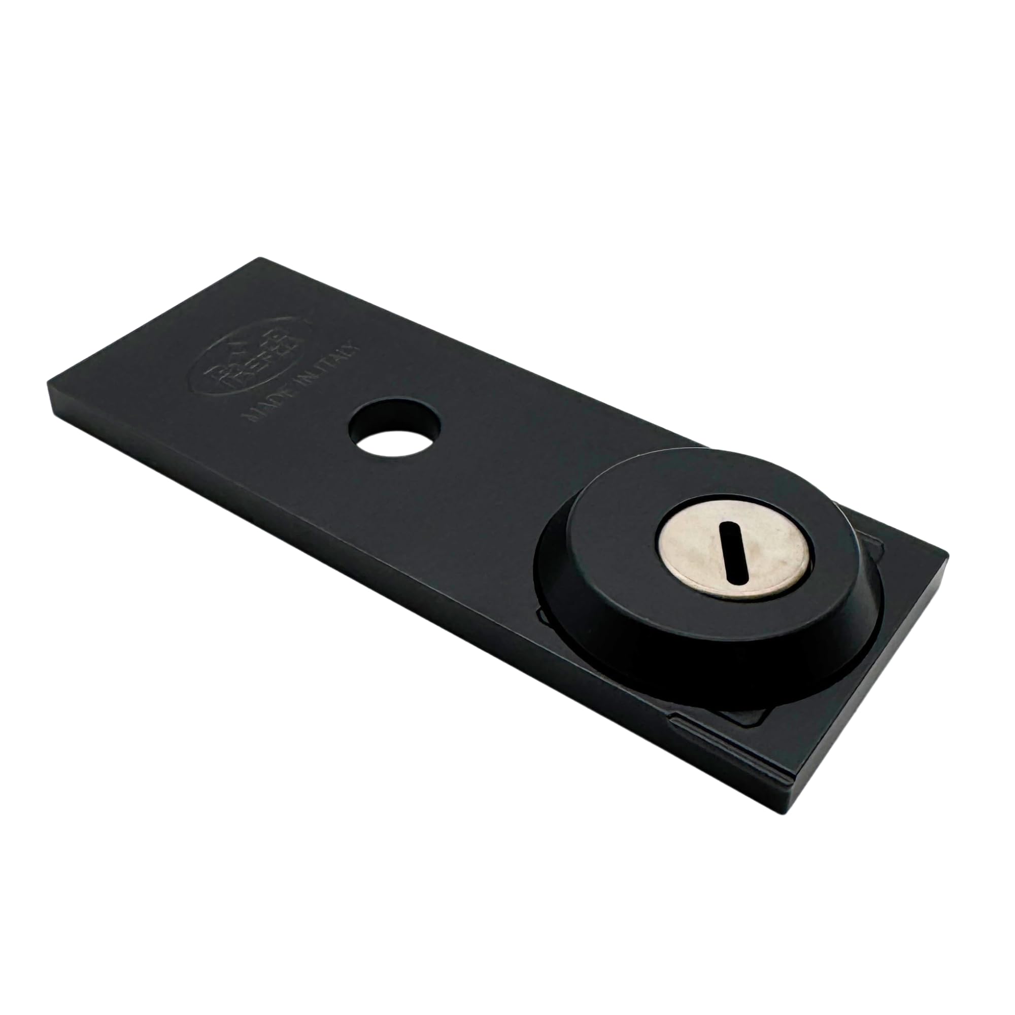 PREFER - Placca di Sicurezza Esterna per Serratura Basculante/Garage , con Ghiera Antitrapano, Verniciata Nera - 16 x 6 x 1,63 cm - 700 grammi