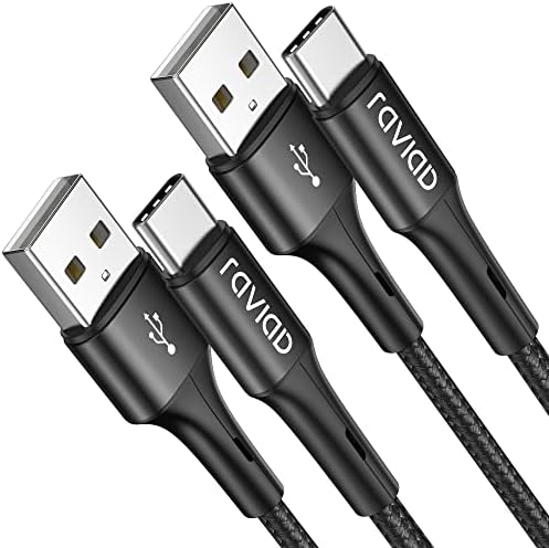 RAVIAD USB C Cable [2Pack 2M], Type C Charger Cable Fast Charging Nylon Braided USB C Charger Cable Compatible for Samsung Galaxy S20/S10/S9, Huawei P30/P20, Google Pixel, Sony Xperia, OnePlus - Black