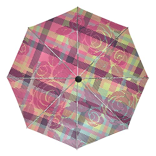 Parapluie Automatique Ouverture Fermeture Fleur Rose Coupe-Vent Pliant