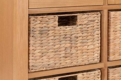 Hallowood Furniture Hereford Storage Sideboard In Light Oak Finish - Wooden Cabinet with 2 Drawers and 4 Wicker Baskets  Console Table with Storage for Hallway & Bedroom - Chest of Drawer Living Room