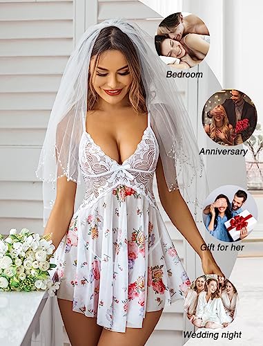 Image of Avidlove Women Lace Lingerie Babydoll Sexy Chemise Exotic Nightgowns Bridal Nightdress