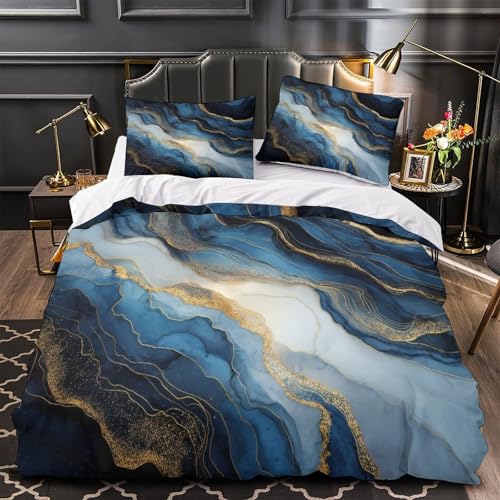 Housse de Couette Facile à Enfiler Fermeture Éclair Microfibre Douce Lit Double 3D