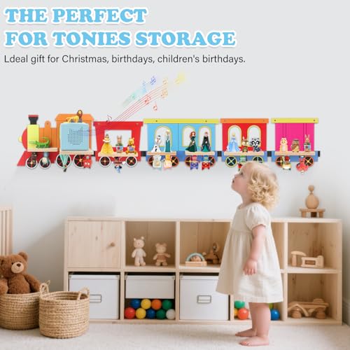 Image of for TonieBox 1 /2 Tonies Figures Organizer Storage Wall Shelf | Colorful Little Five-Train Magnetic Floating Shelves Display Collection for 30~40 Tonie Box Characters