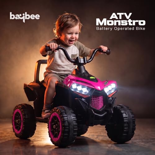Image of Baybee Monstro Baby Electric Bike for Kids | Rechargeable Balance Bikes with LED Lights, USB, Music & Backrest | Beach ATV Dirt Bikes, 6V Battery Operated Kids Bike for 2-5 Year Boy Girl (Pink)