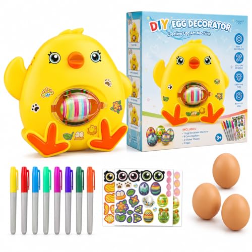 Dawumin Dekorationsset Eiermalmaschine Enthalten 8 Farben Marker Stiftes 3 Deko-Eiern und Stickerbogen für Basteln Zeichnen Geburtstag Ferien & Familienspaß