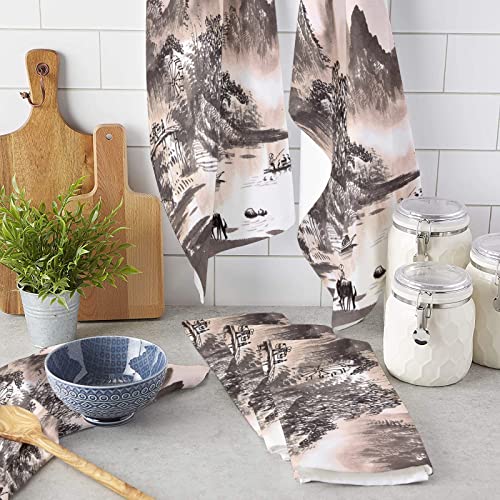 Museday Kitchen Towels Dishcloths Set Of 4, Ink Landscape Boat Mountain Woods Character Cow Chinese Art Style Absorbent Dish Towels Dish Cloths For Drying Kitchen Hand Towels Decorative Tea Towels #TOP2