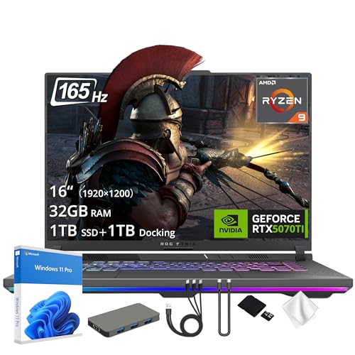 Image of ASUS ROG Strix G16 16 inch WUXGA 165Hz Gaming Laptop, GeForce RTX 5070 Ti, AMD Ryzen 9-8940HX, 12GB GDDR7, 32GB DDR5, 2TB Storage (1TB SSD+1TB Docking Station Set), Backlit Keyboard, Win 11 Pro, Gray