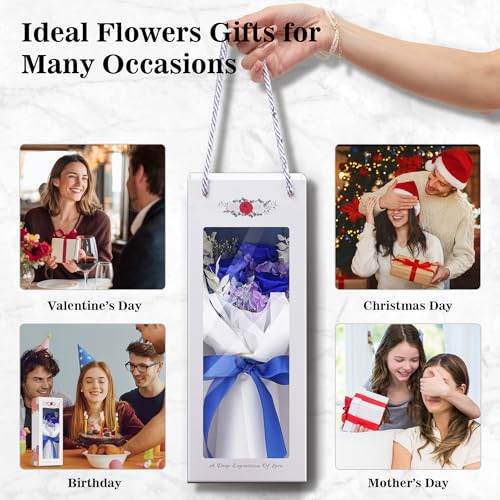 Image of Flower Bouquet Gifts for Women, Flowers for Delivery Prime, Preserved Roses Flower Gifts for Women, Valentines Flowers, Mom Gifts from Daughter Son, Birthday Gifts, Real Roses,Blue Roses