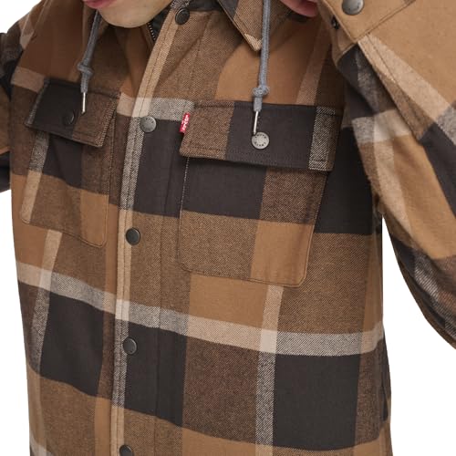 Image of Levi's mens Plaid Sherpa Lined Hooded Shirt Jacket (Regular & Big & Tall Sizes)