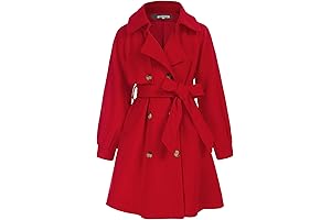 Girls Pea Coat Lapel Wool Blend Long Winter Jackets with Pockets Belt 6-14Y