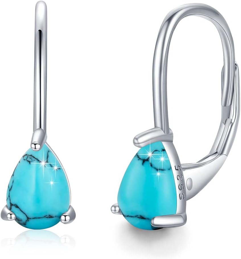 TUGHRA Turquoise Earrings for Women Sterling Silver Teardrop Hoop Earrings Turquoise Jewelry Gifts for Anniversary Christmas Valentine's Mother's Day