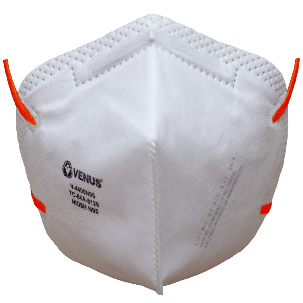 VENUS - V-4400 - N95 Face Mask - NIOSH Certified, Unisex Fold Flat Design, Dust, Bacterial & Viral Protection, Nonwoven Fabric - White - Pack of 5