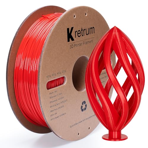Image of Kretrum PLA Filament 1.75 mm 3D Printer Filament Dimensional Accuracy + /- 0.02 mm 1 KG 2.2 lbs Cardboard Spool 3D Printing Filament Fits for Most FDM 3D Printers Red