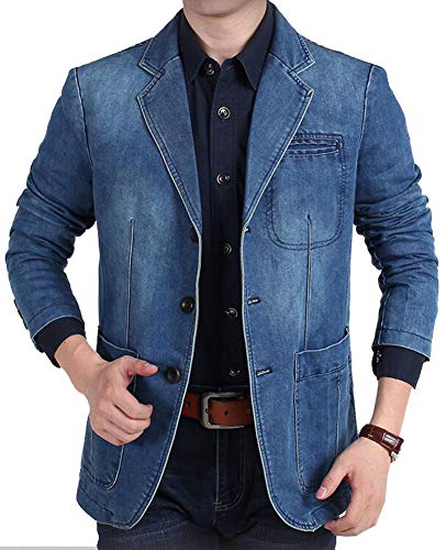 Men's 2 Buttons Denim Blazer Lapel Washed Denim Suit Jacket2