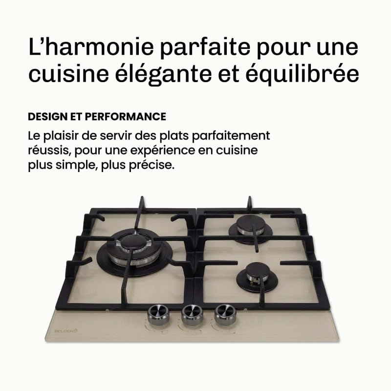 BELDEKO Plaque Gaz 3 Feux 6200W Beige - Marque Française