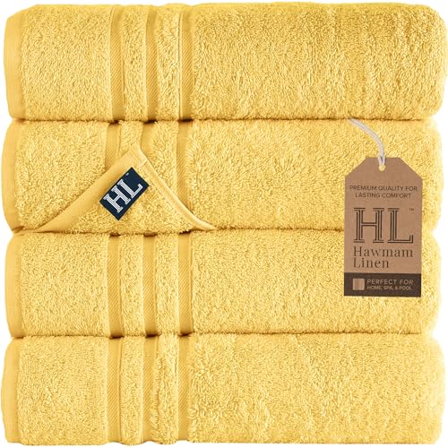 Image of Hawmam Linen Yellow Bath Towels 4 Pack Soft and Absorbent, Premium Quality Perfect for Daily Use 100% Cotton Towel 600 GSM