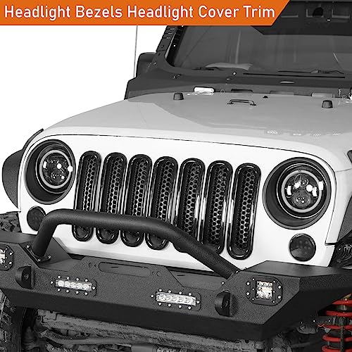 Image of Hooke Road Matte Black Headlight Bezels Headlight Cover Trim for 2007-2015 Jeep Wrangler JK & Wrangler Unlimited
