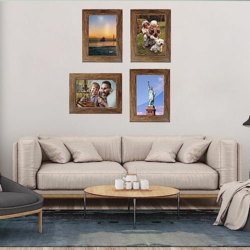 Kroshine 5X7 Picture Frame Set Of 4Pcs With Wood Grain And Real Glass Photos Frame Collage Wall Decor Or Desktop Display Picture Frame Bulk 4X6 With Mat Or 5X7 Without Mat (Brown 5X7 4Pcs) #TOP3